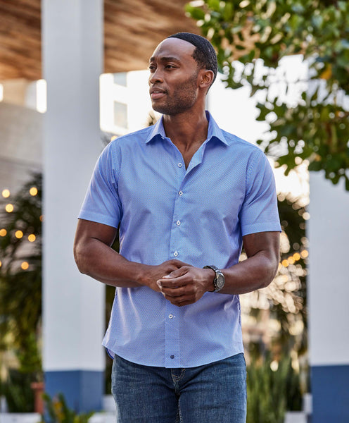 CSSM06202423 | Blue Retro Floral Short Sleeve Shirt