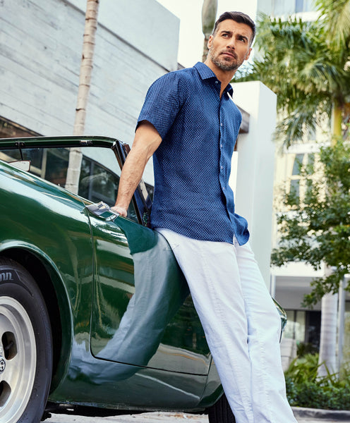 CSSM06208412 | Navy Batik Inspired Short Sleeve Shirt