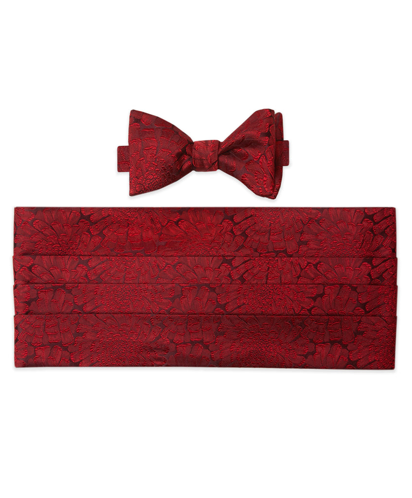 CH05496600 Red Floral Silk Self Tie Bow Tie & Cummerbund Set David