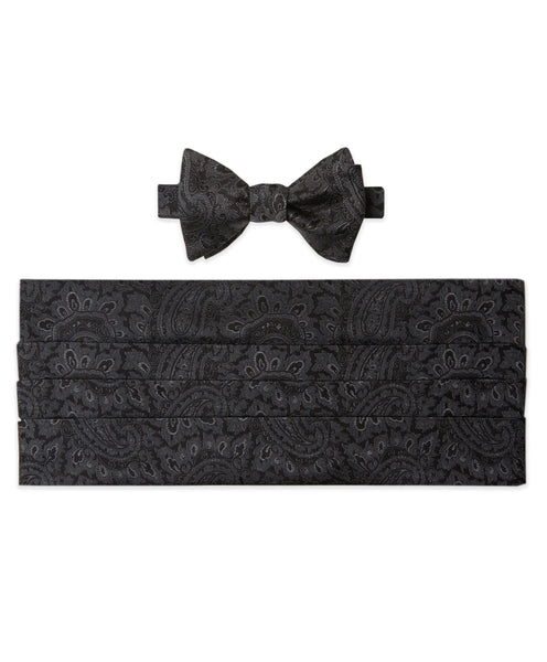 CH05582010 | Charcoal Paisley Self Tie Bow Tie & Cummerbund Set