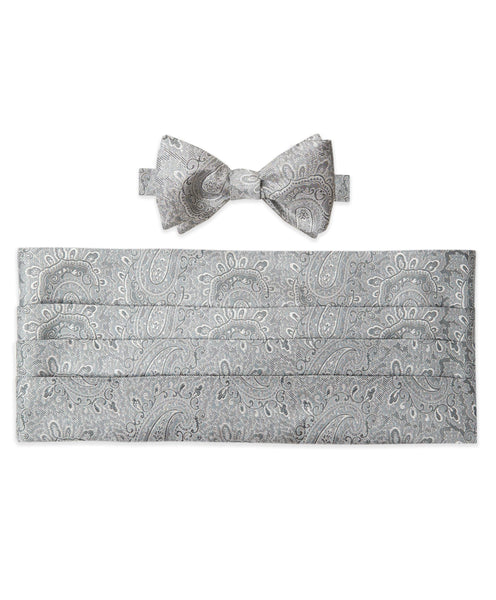 CH05582042 | Silver Paisley Self Tie Bow Tie & Cummerbund Set