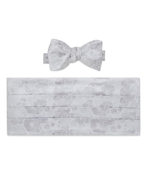 CH2495044 | Silver Floral Self-tie Bow Tie & Cummerbund Set
