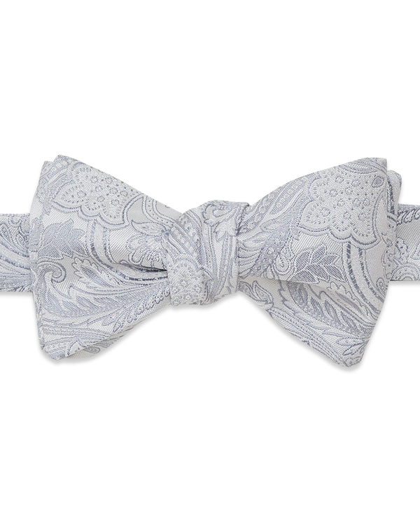 CH2593044 | Silver & White Paisley Self-tie Bow Tie & Cummerbund Set