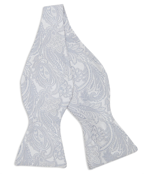 CH2593044 | Silver & White Paisley Self-tie Bow Tie & Cummerbund Set