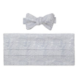 CH2593044 | Silver & White Paisley Self-tie Bow Tie & Cummerbund Set