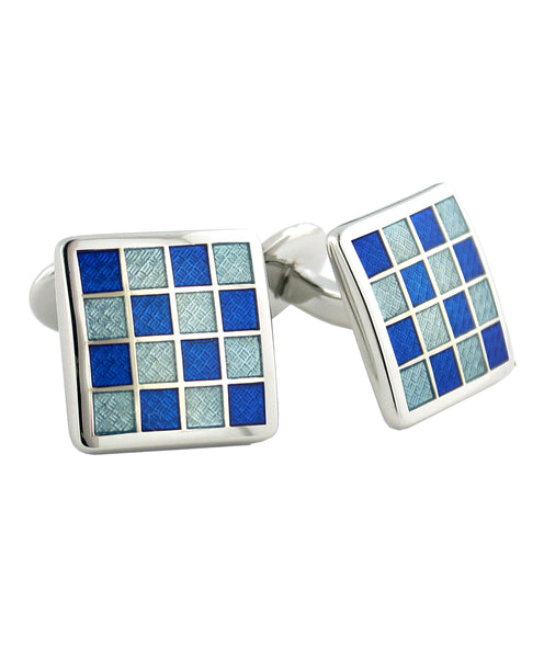 CL020402 | Sterling Checkerboard Blue & Light Blue Cufflinks