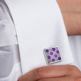 CL020502 | Sterling Checkerboard Violet & Light Purple Cufflinks