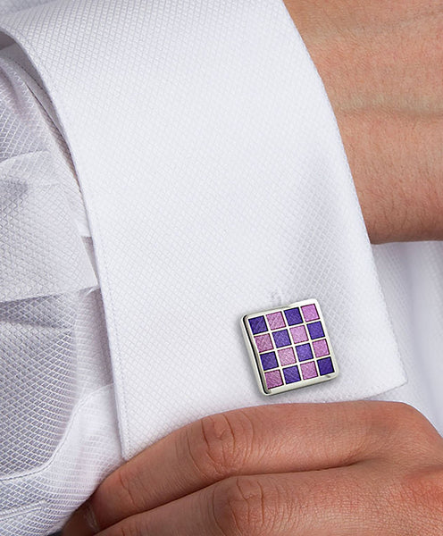 CL020502 | Sterling Checkerboard Violet & Light Purple Cufflinks