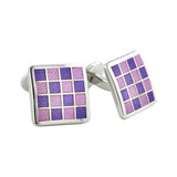CL020502 | Sterling Checkerboard Violet & Light Purple Cufflinks