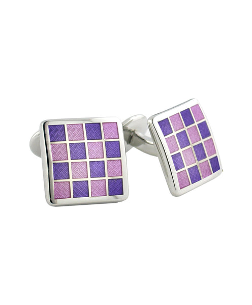 CL020502 | Sterling Checkerboard Violet & Light Purple Cufflinks