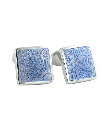 CL029802 | Sterling Silver Paisley Light Blue Cufflinks