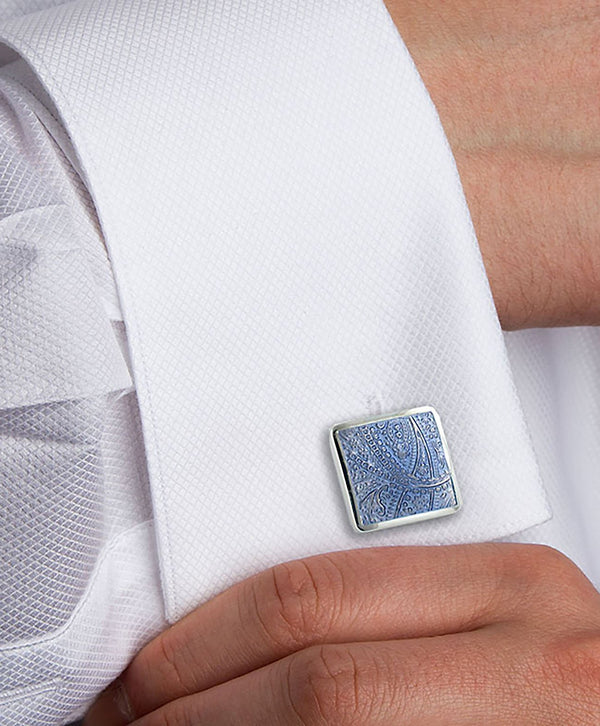 CL029802 | Sterling Silver Paisley Light Blue Cufflinks