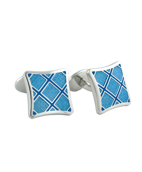 CL055902 | Sterling Silver Plaid Light Blue & Blue Cufflinks