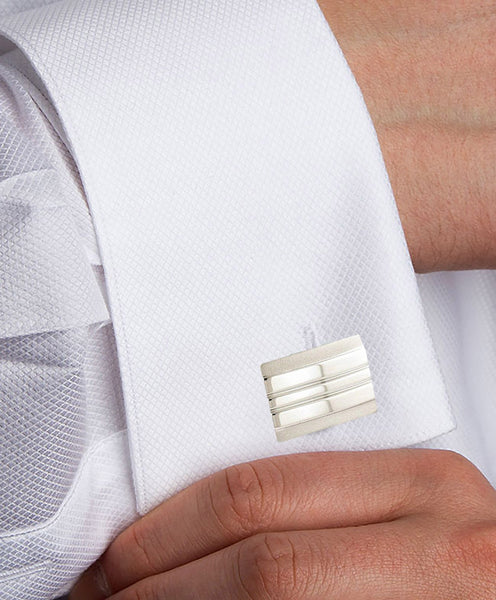 CL063102 | Sterling Silver Lined Rectangle Cufflinks