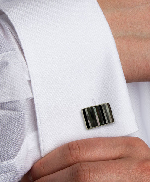 CL549102 | Hermatite and Mother of Pearl Striped Cufflinks