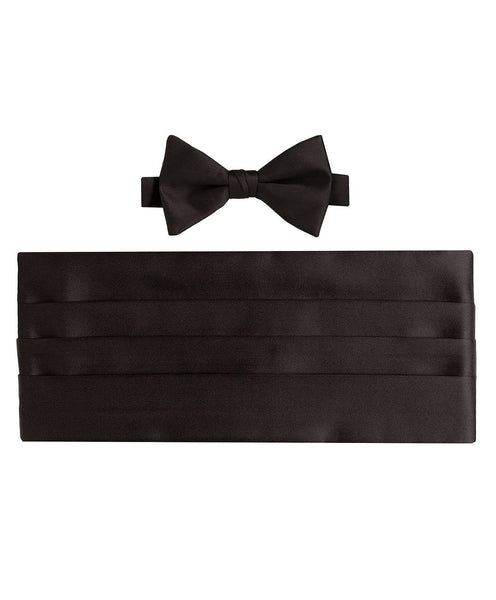 CP100001 | Black Satin Pre-tied Bow Tie & Cummerbund Set