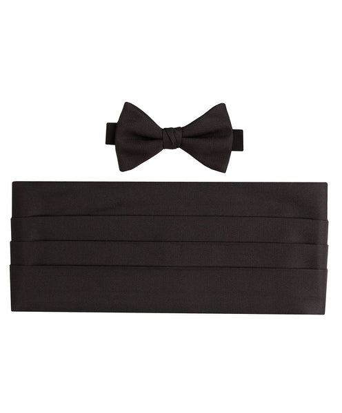 CP110001 | Black Faille Pre-tied Bow Tie & Cummerbund Set