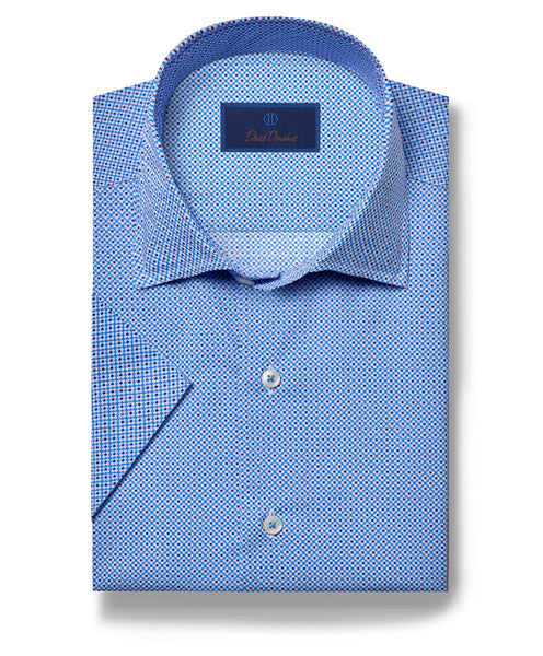 CSSM06202423 | Blue Retro Floral Short Sleeve Shirt