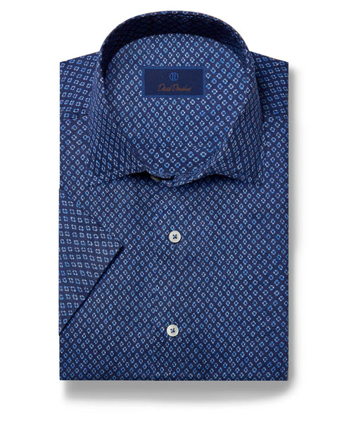 CSSM06208412 | Navy Batik Inspired Short Sleeve Shirt