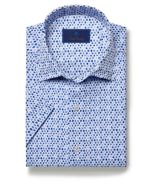 CSSM06300135 | Blue & White Watercolor Dot Short Sleeve Shirt