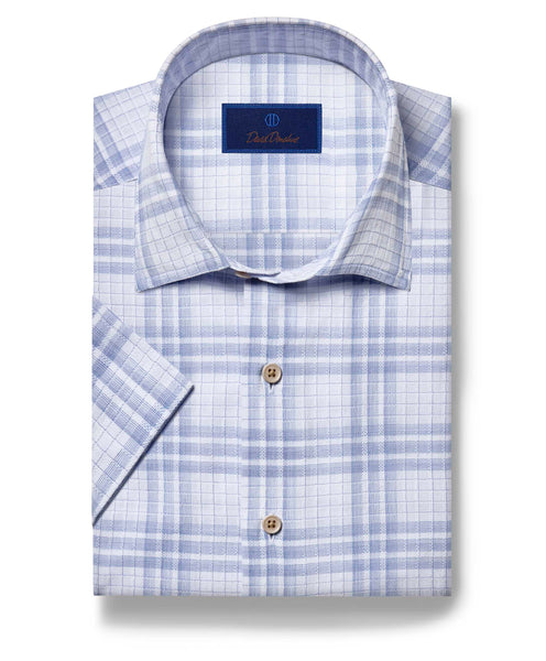 CSSM06880135 | Blue Textured Plaid Short Sleeve Shirt