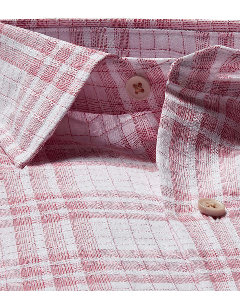 CSSM06880144 | Berry Textured Plaid Short Sleeve Shirt