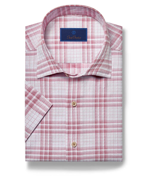 CSSM06880144 | Berry Textured Plaid Short Sleeve Shirt