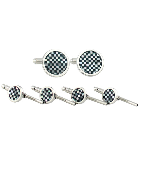 SS866602 | Onyx & Mother of Pearl Sterling Checkerboard Stud Set