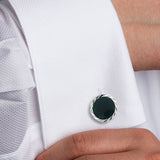SS890902 | Sterling Silver Onyx Diamond Cut Stud Set