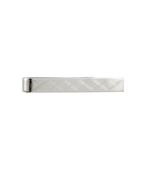 TB322002 | Silver Plaid Striped Tie Bar
