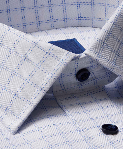 TBSP05605135 | White & Blue Herringbone Dress Shirt