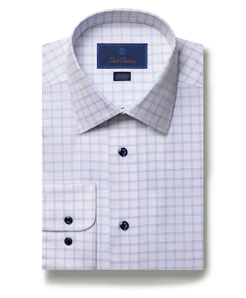TBSP05605135 | White & Blue Herringbone Dress Shirt